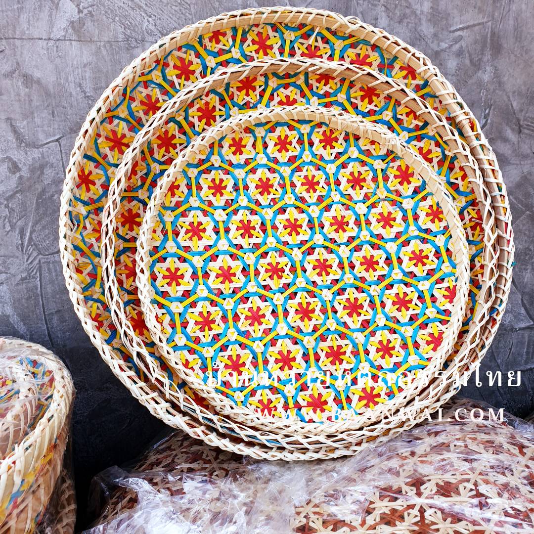 ถาดลายพิกุล กระด้งลายพิกุล 3 ใบชุด มี 5 สี