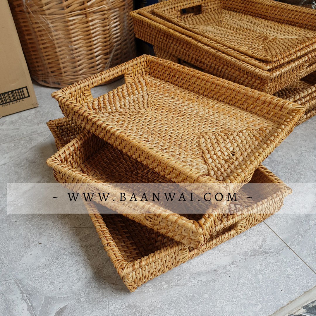 ถาดหวายสาน ทรงเหลี่ยม