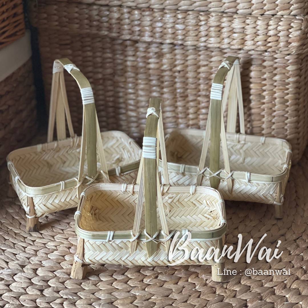 กระเช้า ชั้นวางไม้ไผ่ ทรงเหลี่ยม