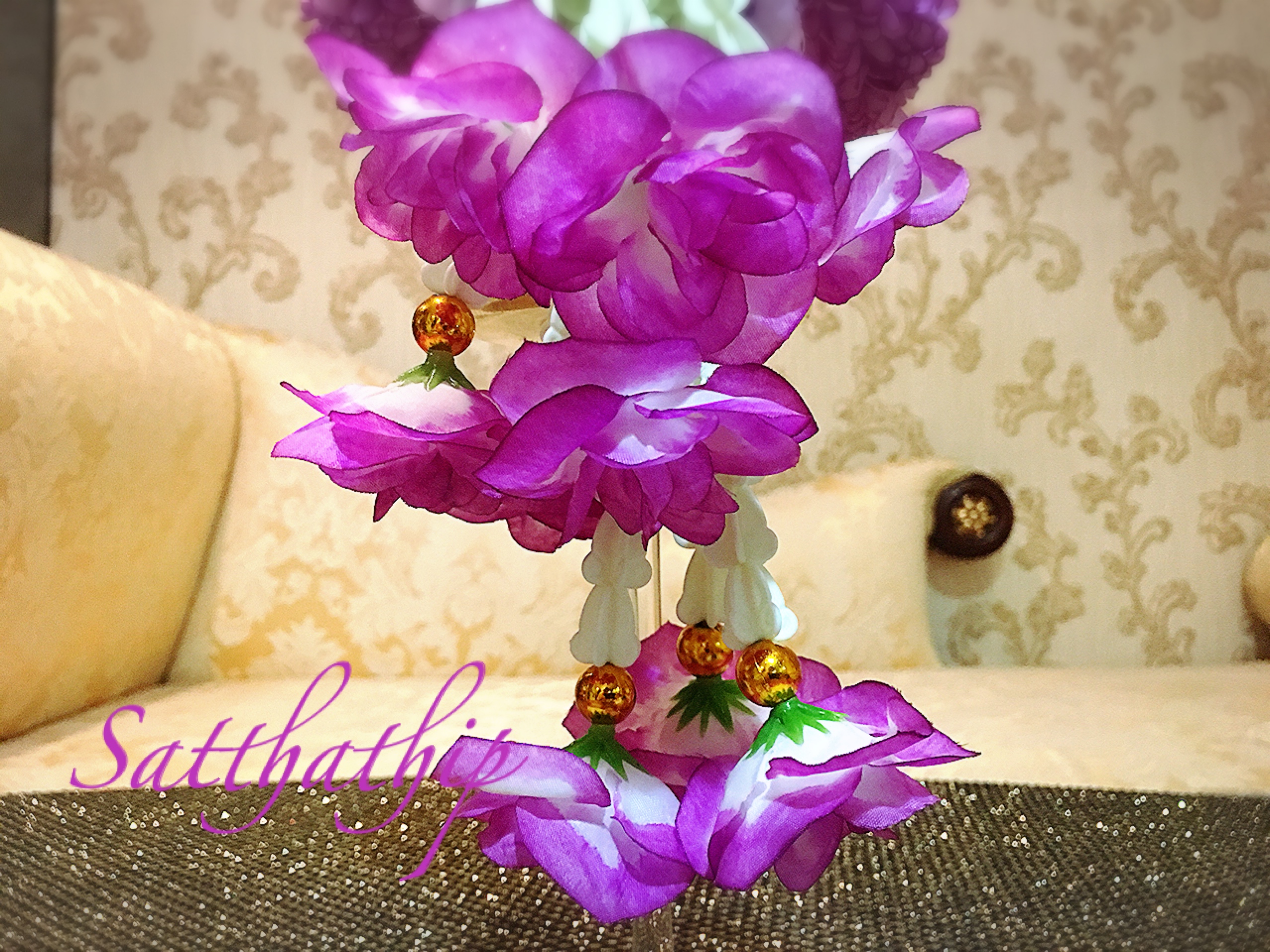 พวงมาลัยผ้า - พวงมาลัยดอกมัม ประดิษฐ์ - พวงมาลัยถวายศาลพระภูมิ - Fabric Garland