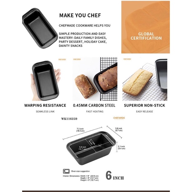 Chef Made WK 116259 พิมพ์ขนมปังมินิ Non Stick Mini Loaf Pan (11-8171)