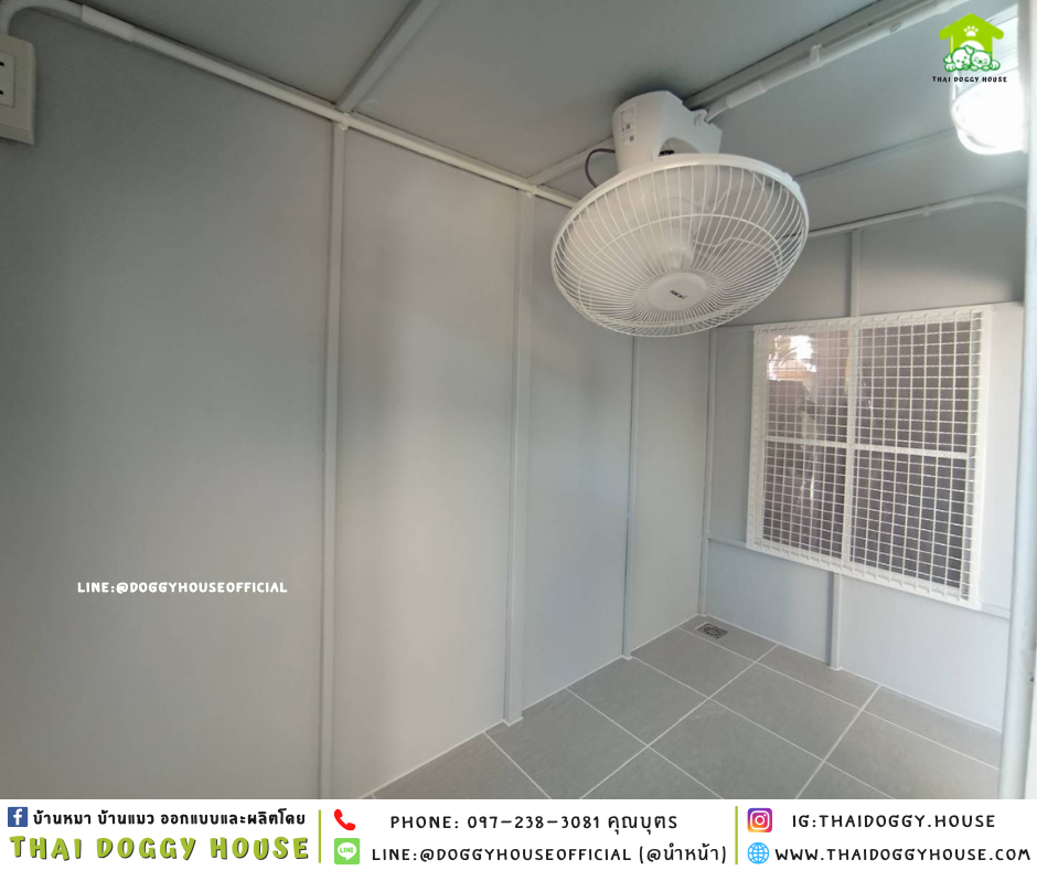 บ้านหมา แบบบ้านติดพัดลม แบ่ง 𝟐ห้อง 𝐁𝐨𝐱 𝐬𝐭𝐲𝐥𝐞