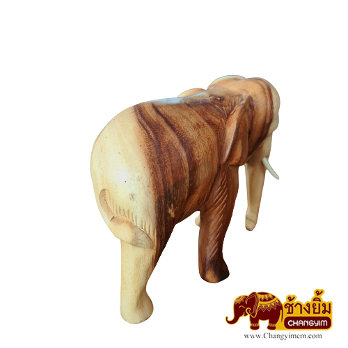 ช้างแกะสลักสีธรรมชาติ ( งวงลง ) 6 นิ้ว