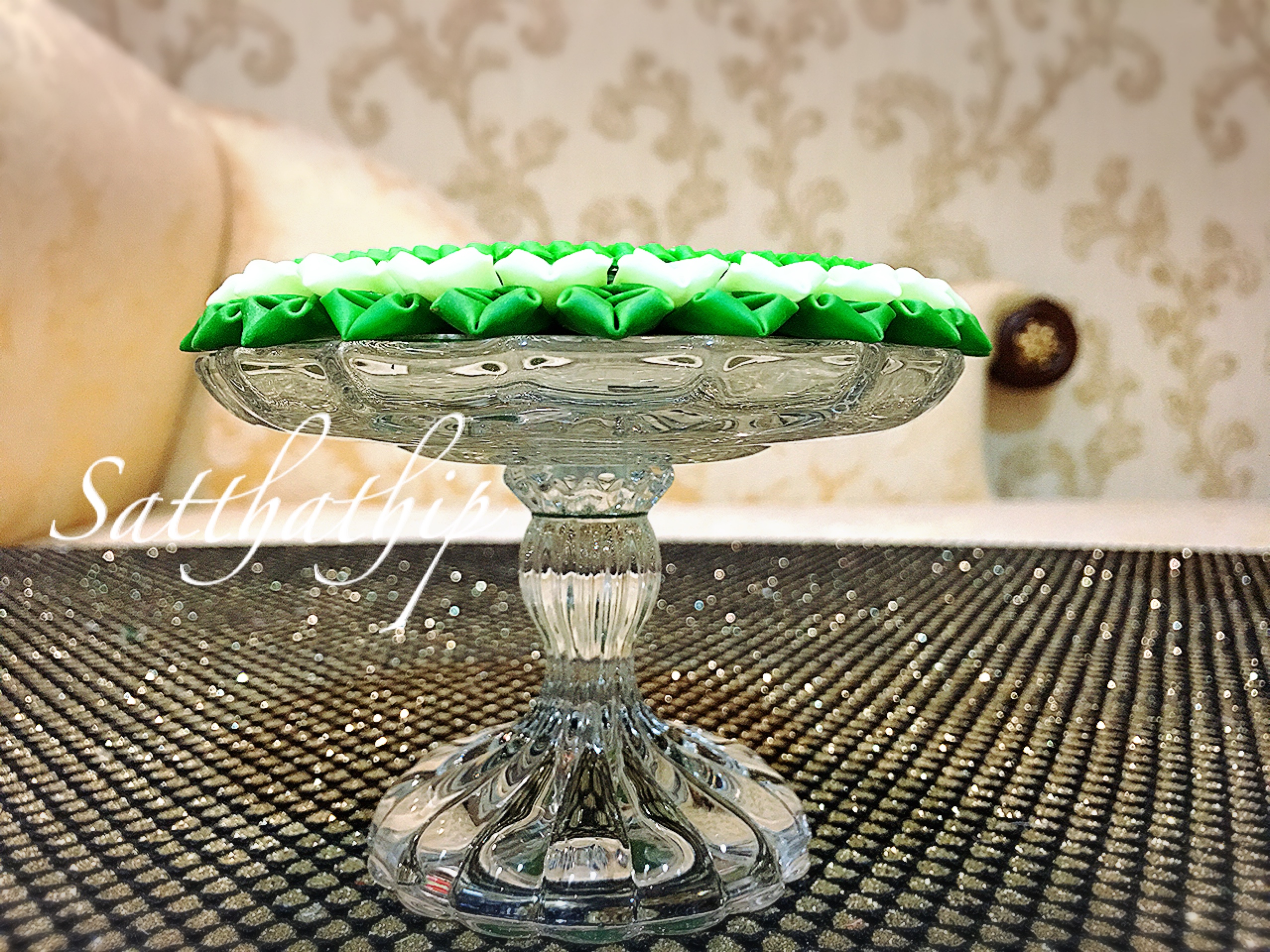 ชุดถาดใบตอง ประดิษฐ์จากดิน พร้อมพานแก้ว - พานใบตอง - Tray