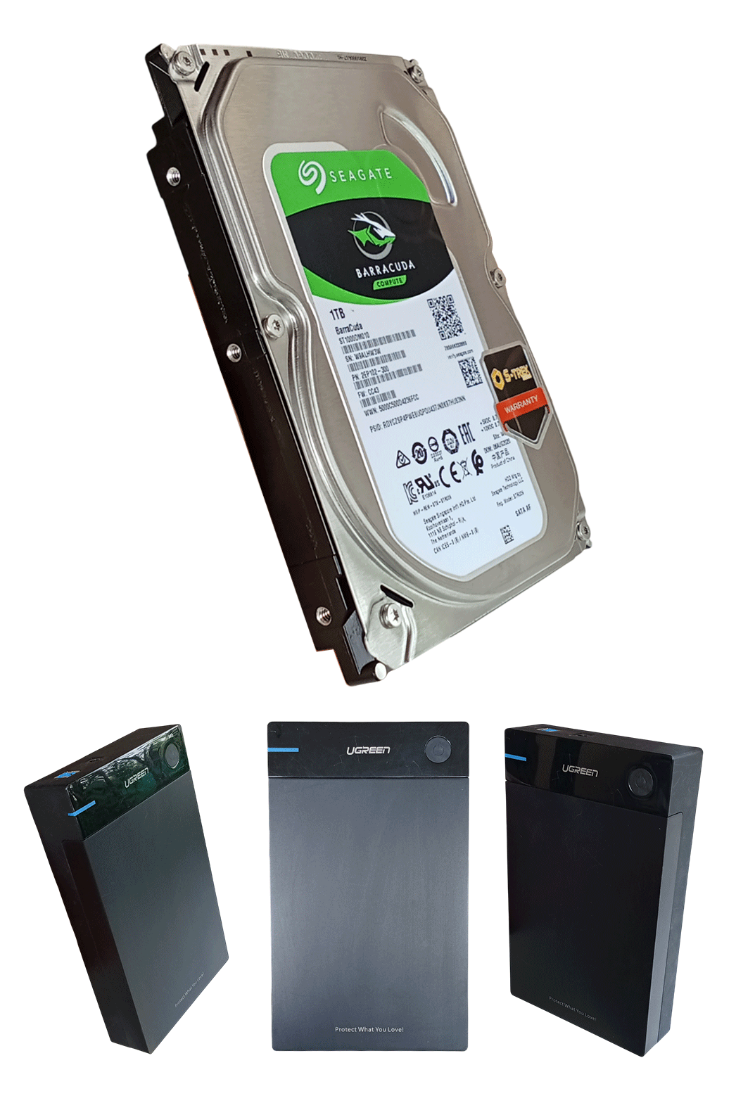 🔥 จัดเต็ม! HARD DISK PC 1 TB SEAGATE BARRACUDA + UGREEN กล่องใส่ฮาร์ดดิส External Hard Drive 3.5" USB3.0 to SATA BOX 🔥