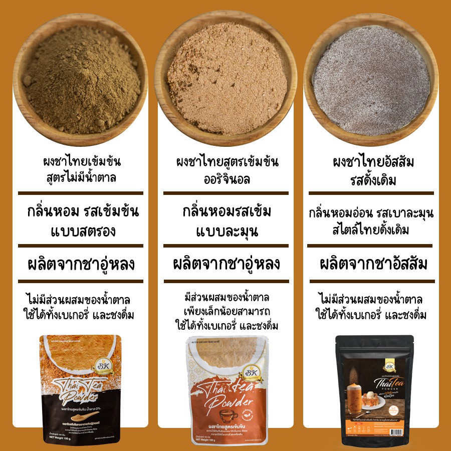 ผงชาไทยสูตรเข้มข้น สูตรไม่มีน้ำตาล ตรา BK ขนาด 100 กรัม (BKB) (05-7622)