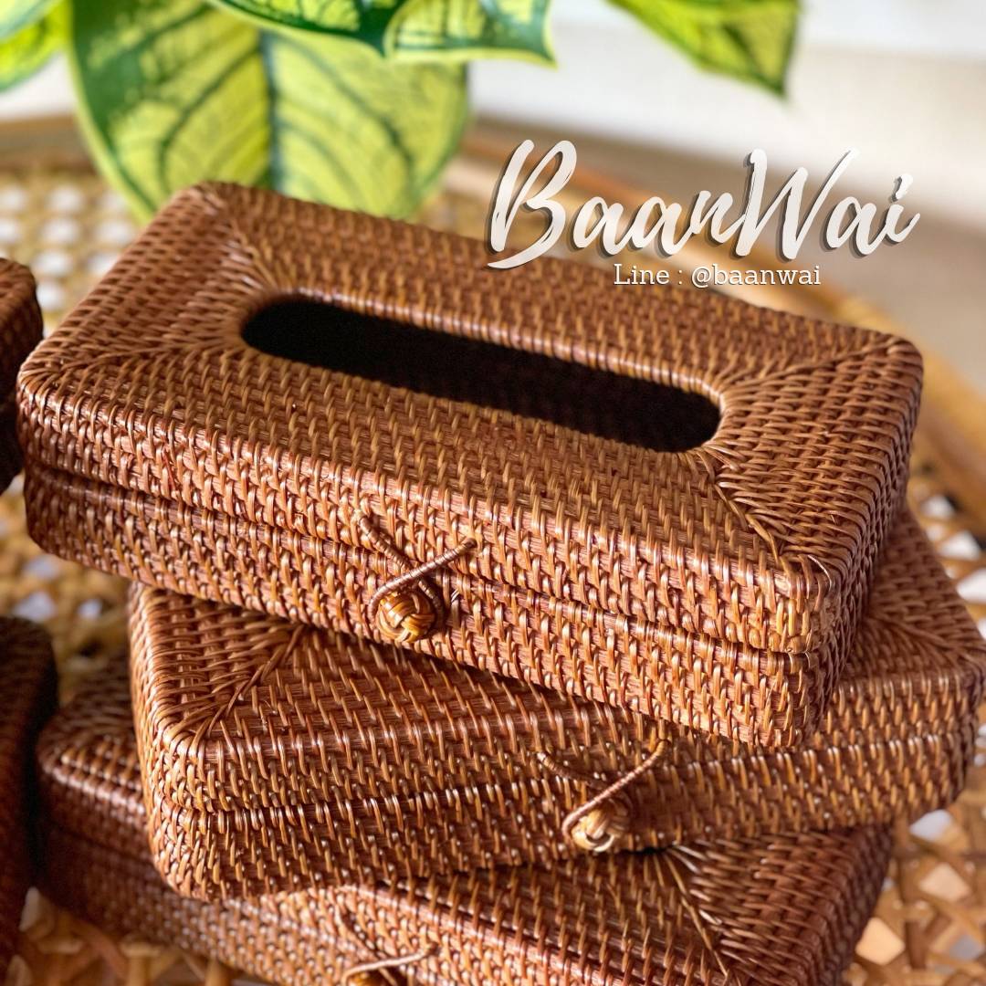 กล่องทิชชูหวายสานงานละเอียด กล่องทิชชู่หวายเวียน