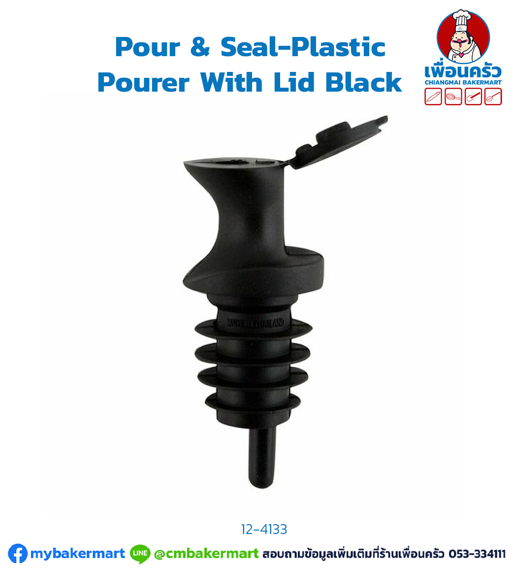Pour & Seal-Plastic Pourer With Lid Black (PS-01) (12-4133)