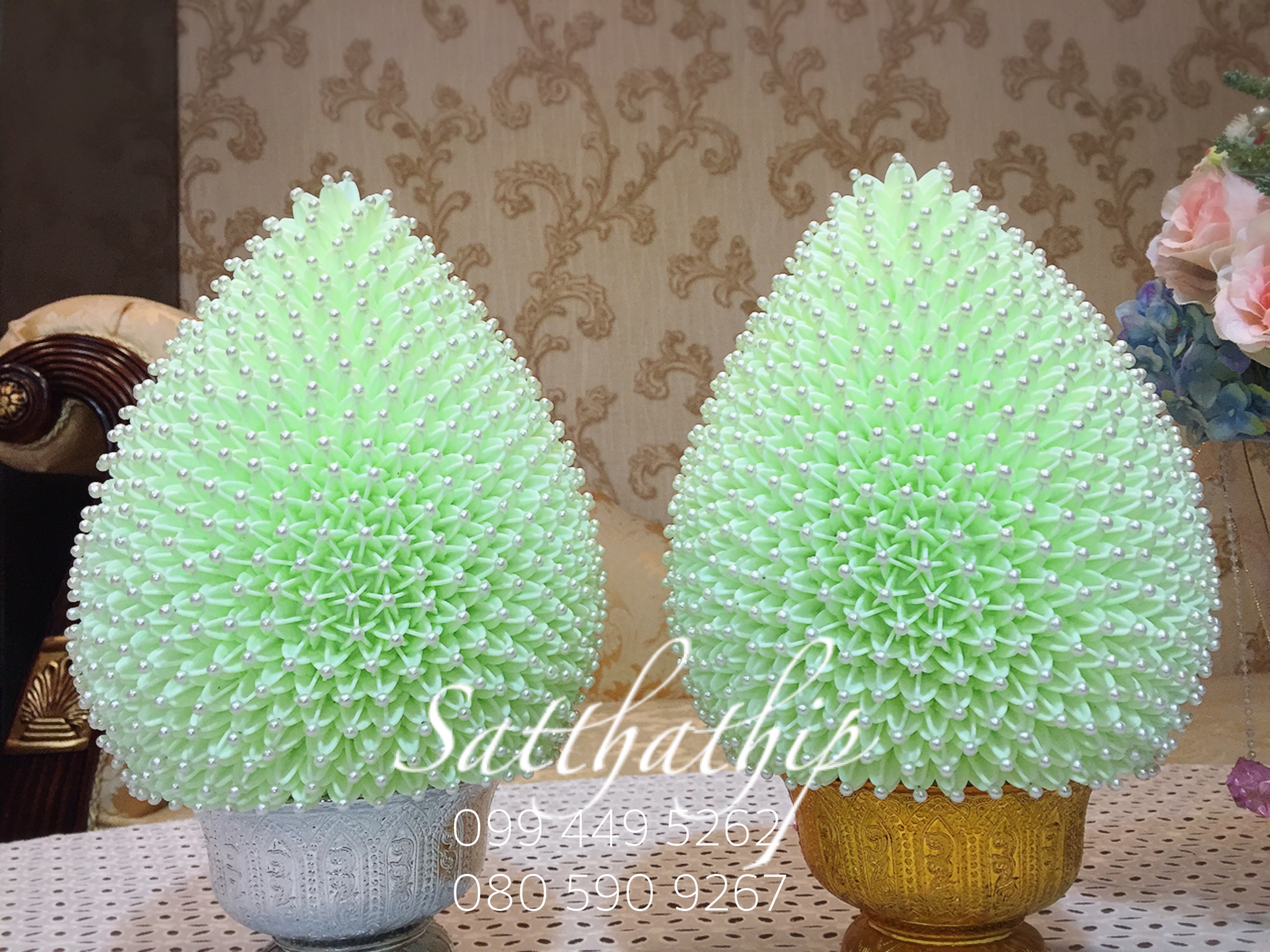 พานพุ่ม - พานพุ่มสักการะ - พานพุ่มดอกรัก - พานพุ่มดอกรักประดิษฐ์ (พลาสติก) - พานพุ่มสีเขียว - Panpum