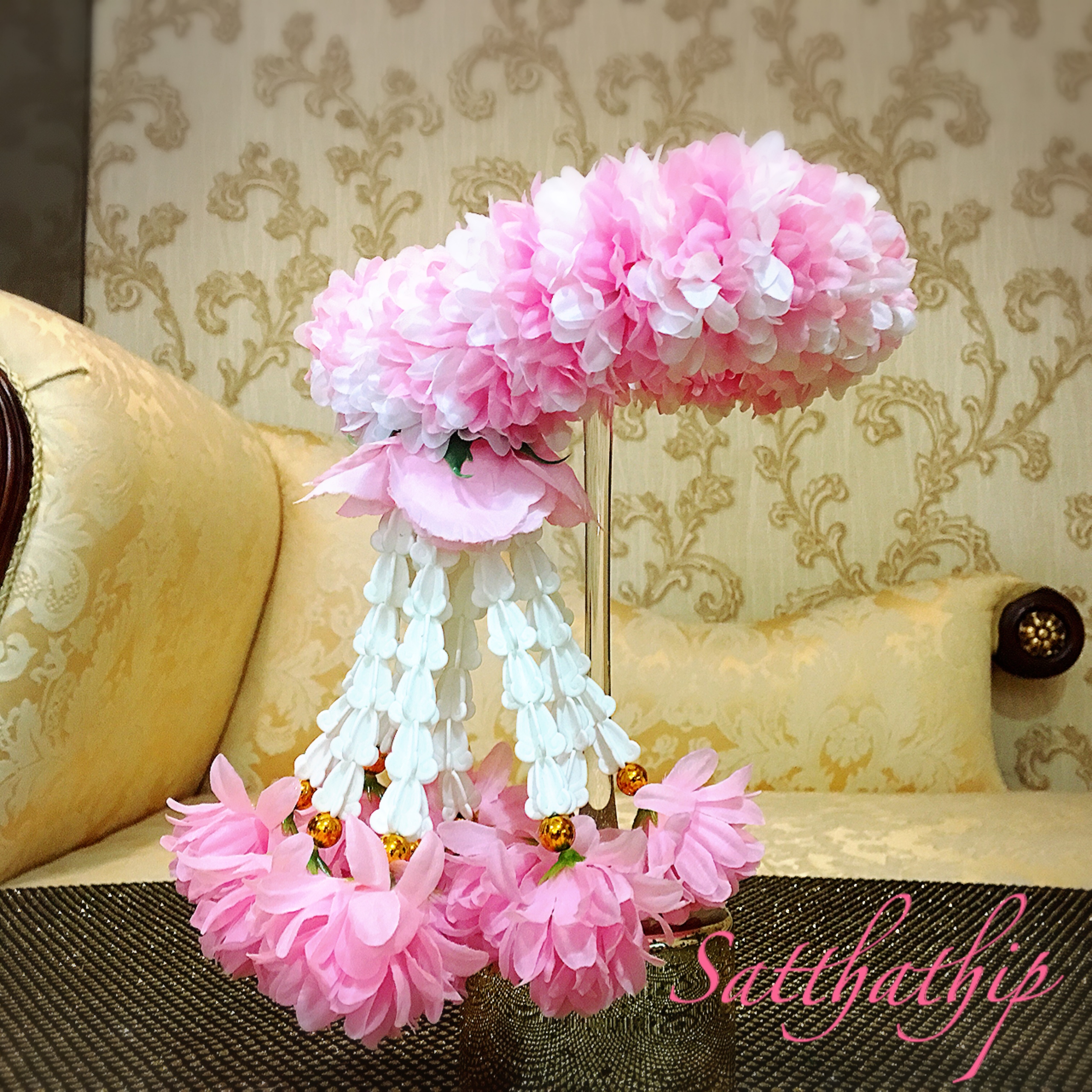 พวงมาลัยผ้า - พวงมาลัยดอกมัม ประดิษฐ์ - พวงมาลัยถวายศาลพระภูมิ - Fabric Garland