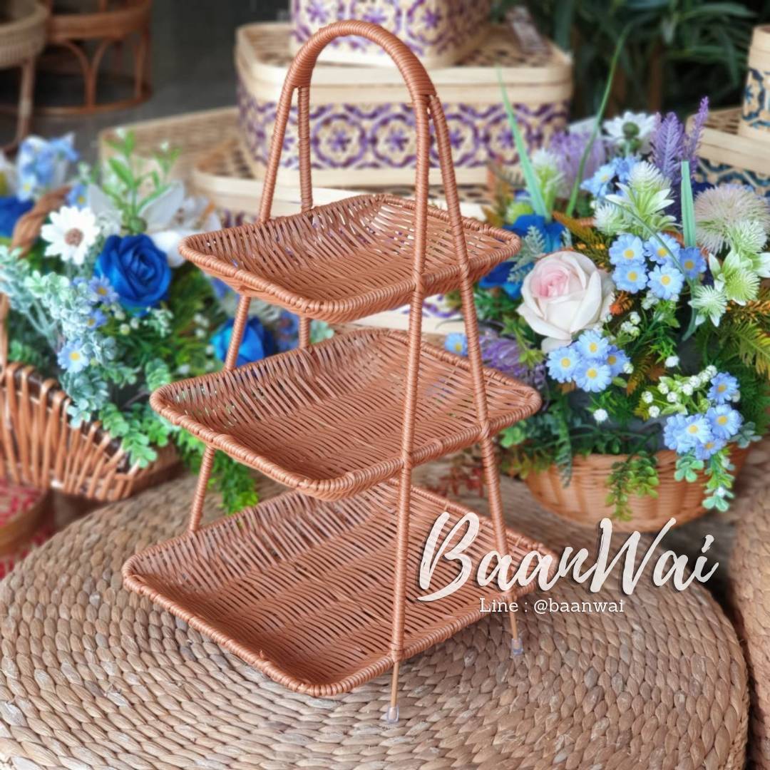 ชั้นวางหวายเทียม โครงเหล็กทรงเหลี่ยม