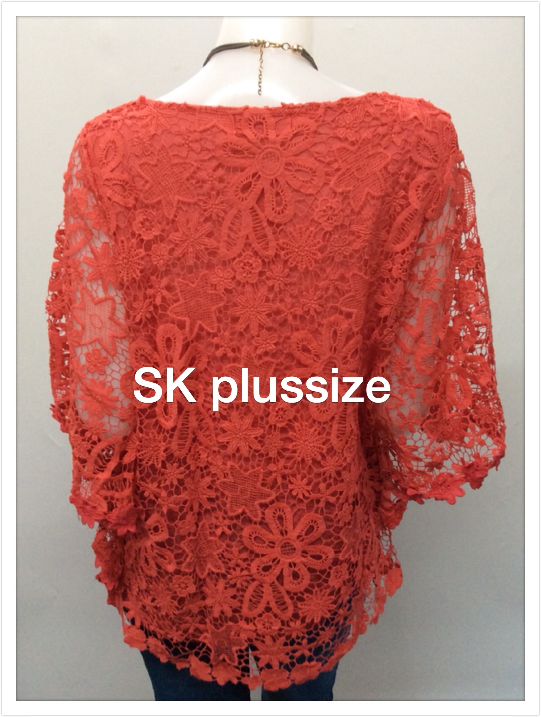 เสื้อลูกไม้ แขนค้างคาว สีโอลด์โรส รอบอก 46 นิ้ว