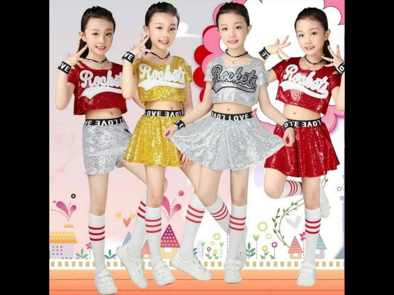 ชุดการแสดง ชุดแดนเซอร์ สีเหลือง เสื้อ+ กระโปรง ไซส์ 120 130