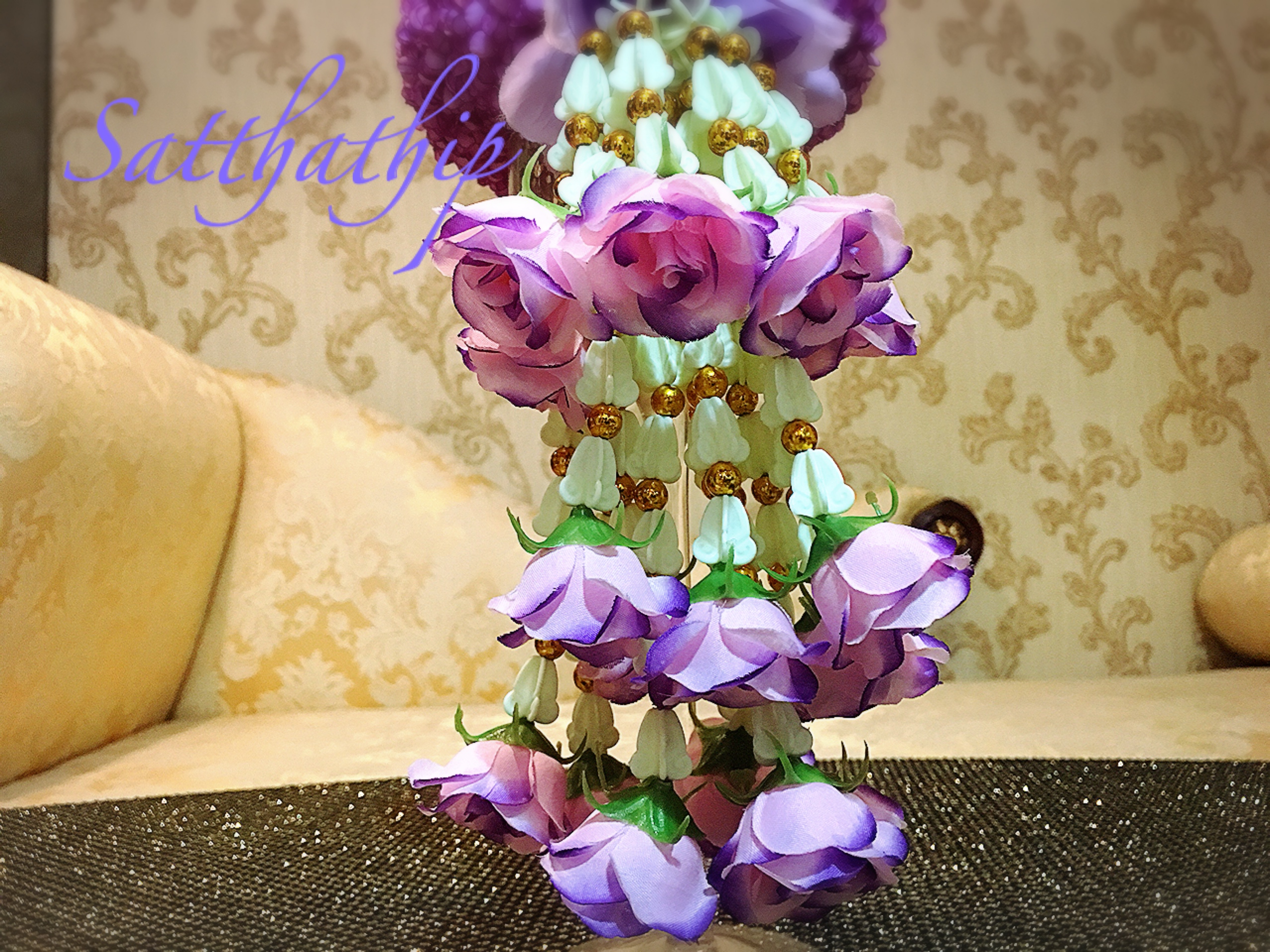 พวงมาลัยผ้า - พวงมาลัยดอกมัม ประดิษฐ์ - พวงมาลัยถวายศาลพระภูมิ - Fabric Garland