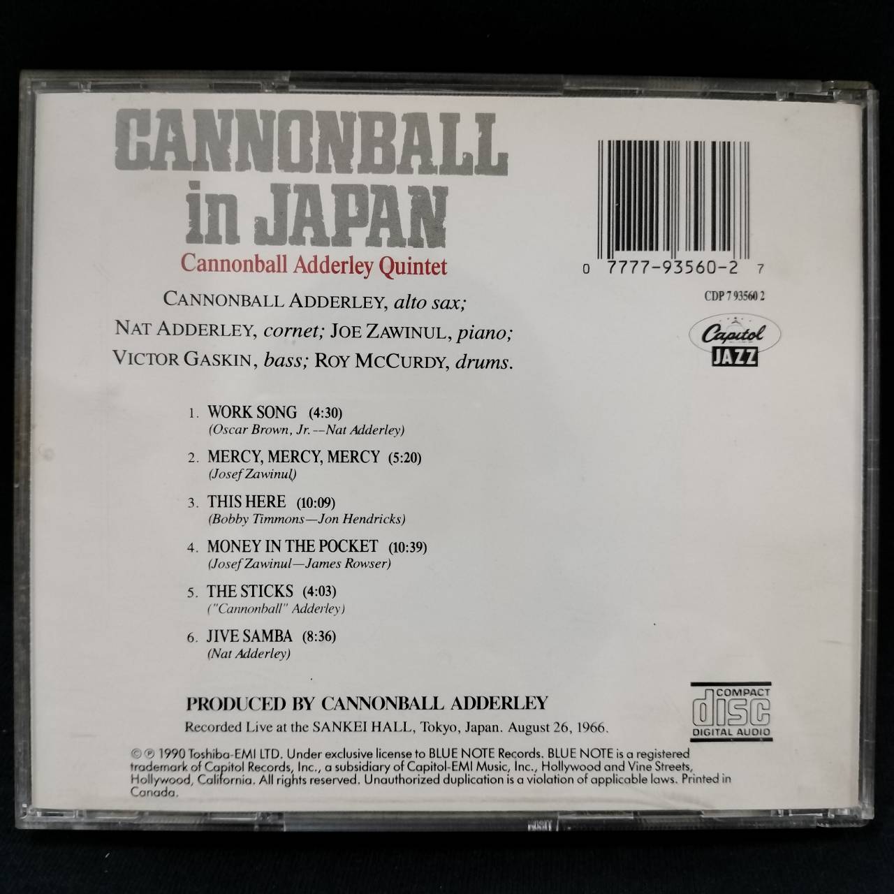 Cannonball Adderley Quintet – Cannonball In Japan / USA / ปกในมีจุดเหลือง / แผ่นดี