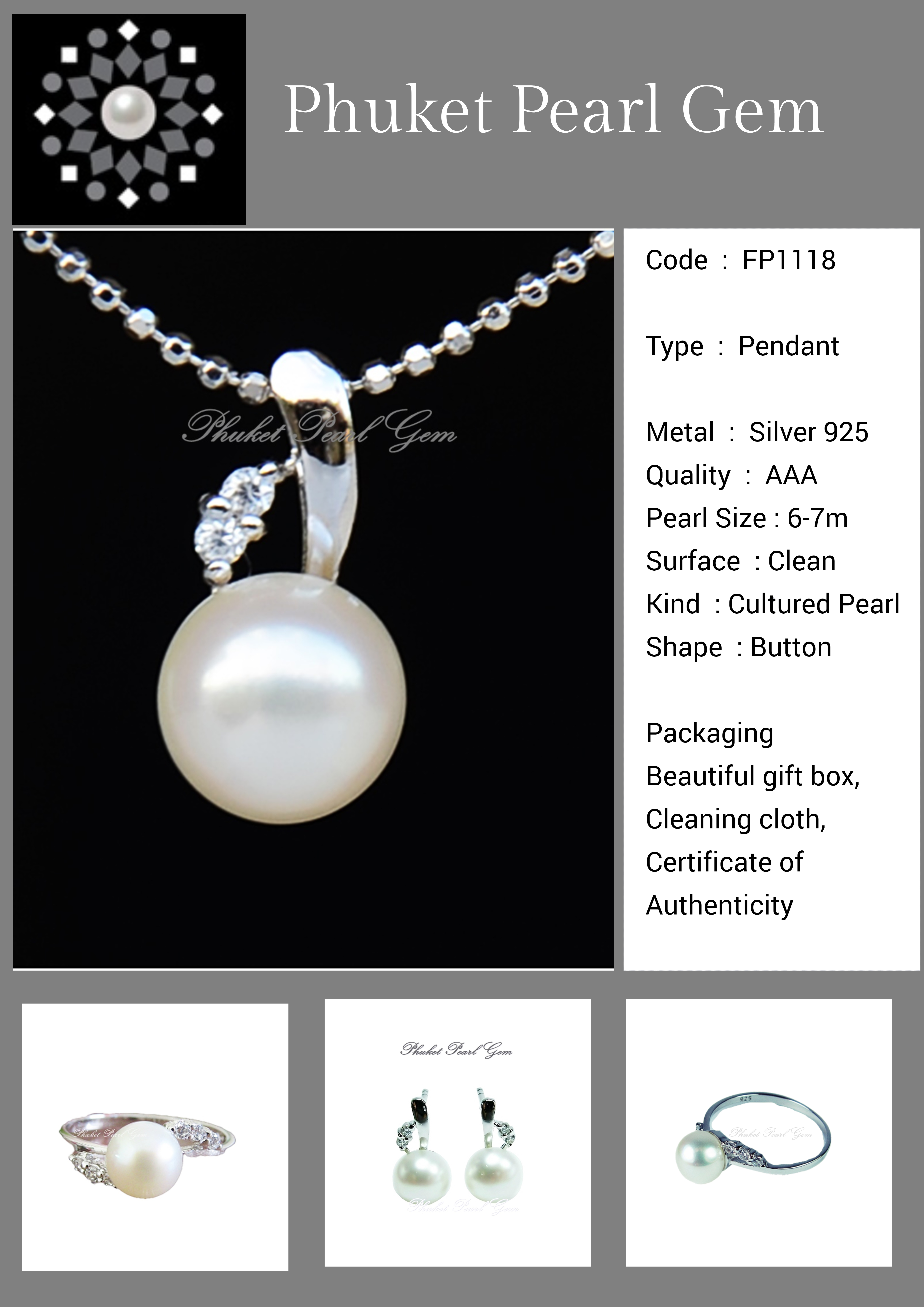 Single Pearl Sterling Silver Pendant