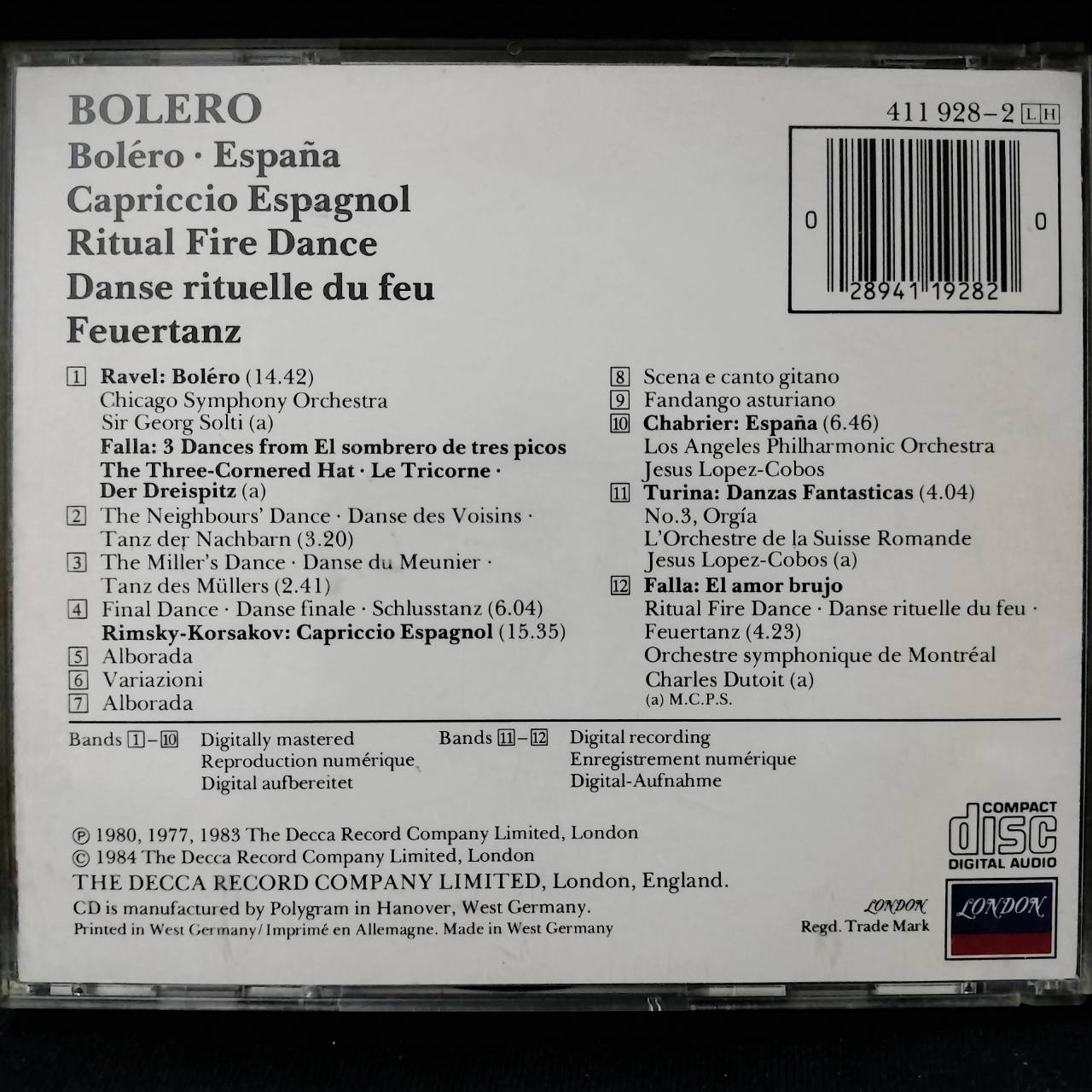Various – Bolero - Espana - Capriccio Espagnol - Ritual Fire Dance / GERMANY / ปกในมีจุดเหลือง / มีรอยบ้าง