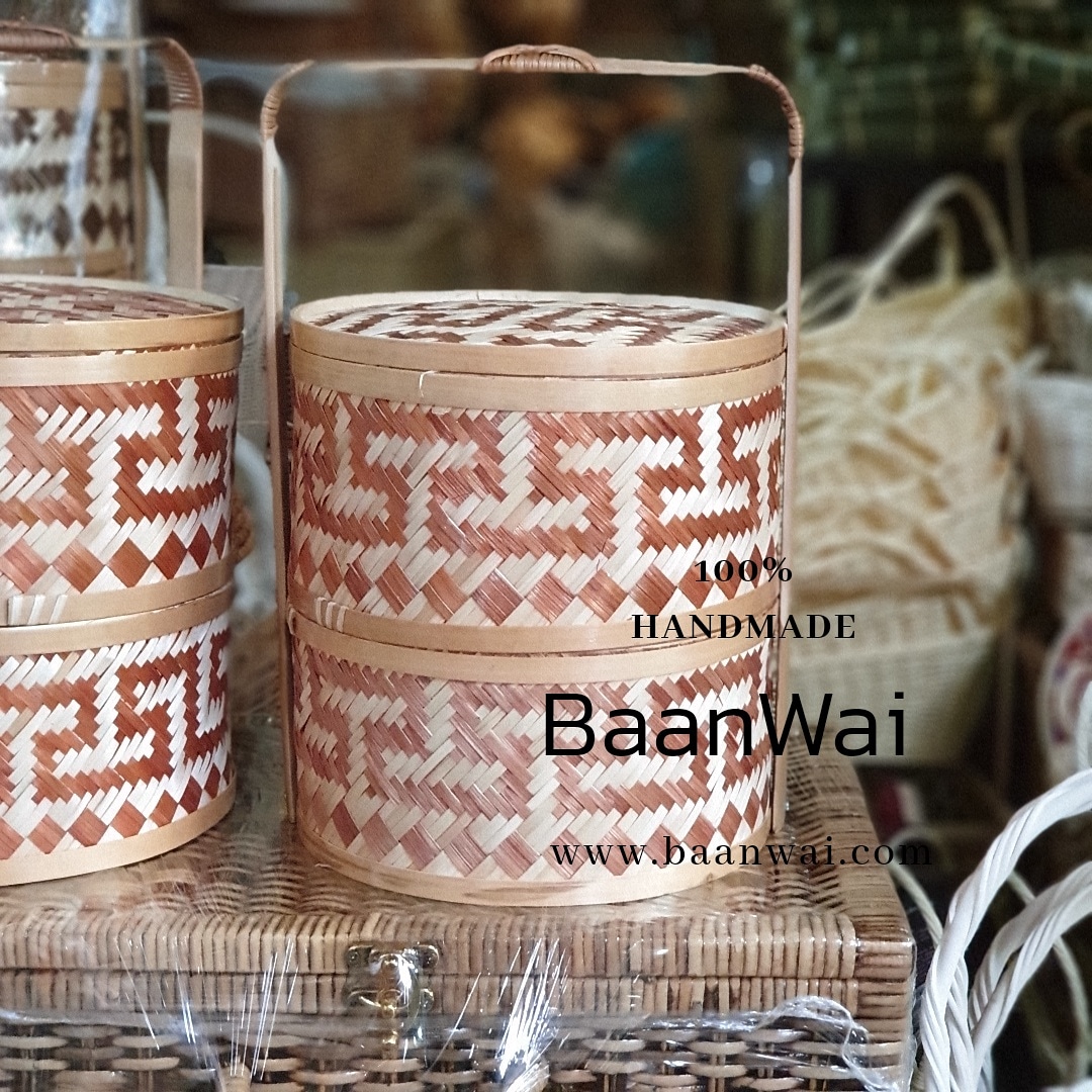 ปิ่นโตไม้ไผ่ ลายจีน 2 ชั้น ขนาด 9 นิ้ว