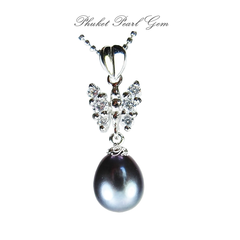 Black Pearl Butterfly Sterling Silver Pendant