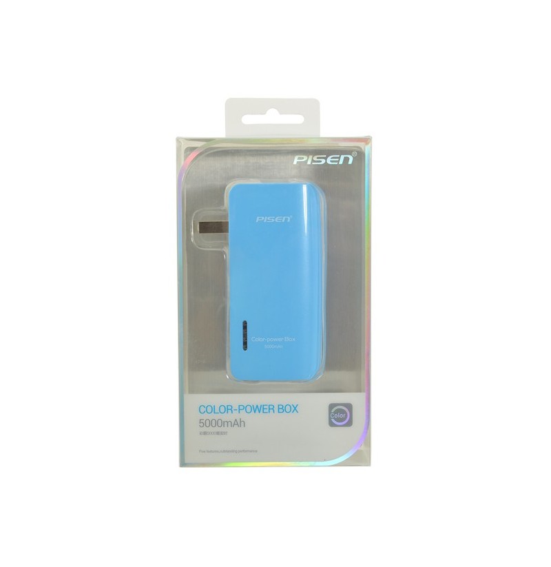 PISEN แบตสำรองแท้ 5,000 mAh พาวเวอร์แบงค์ Color Power Box รุ่นTS-D135 ปลั๊กไฟในตัว เก็บประจุเต็มที่ได้ยาวนาน USB 5V-2A รูปทรงขนาดกระทัดรัดจับถนัดกระชับมือ พกพาสะดวก - สีฟ้า