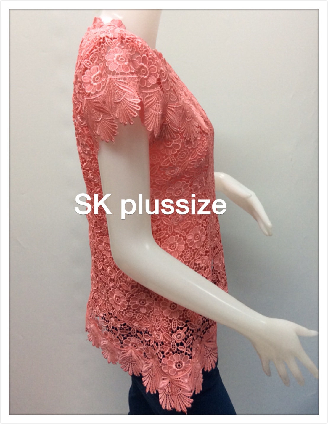 เสื้อลูกไม้ ชายเสื้อเฉียง สีโอลด์โรส รอบอก 38 นิ้ว