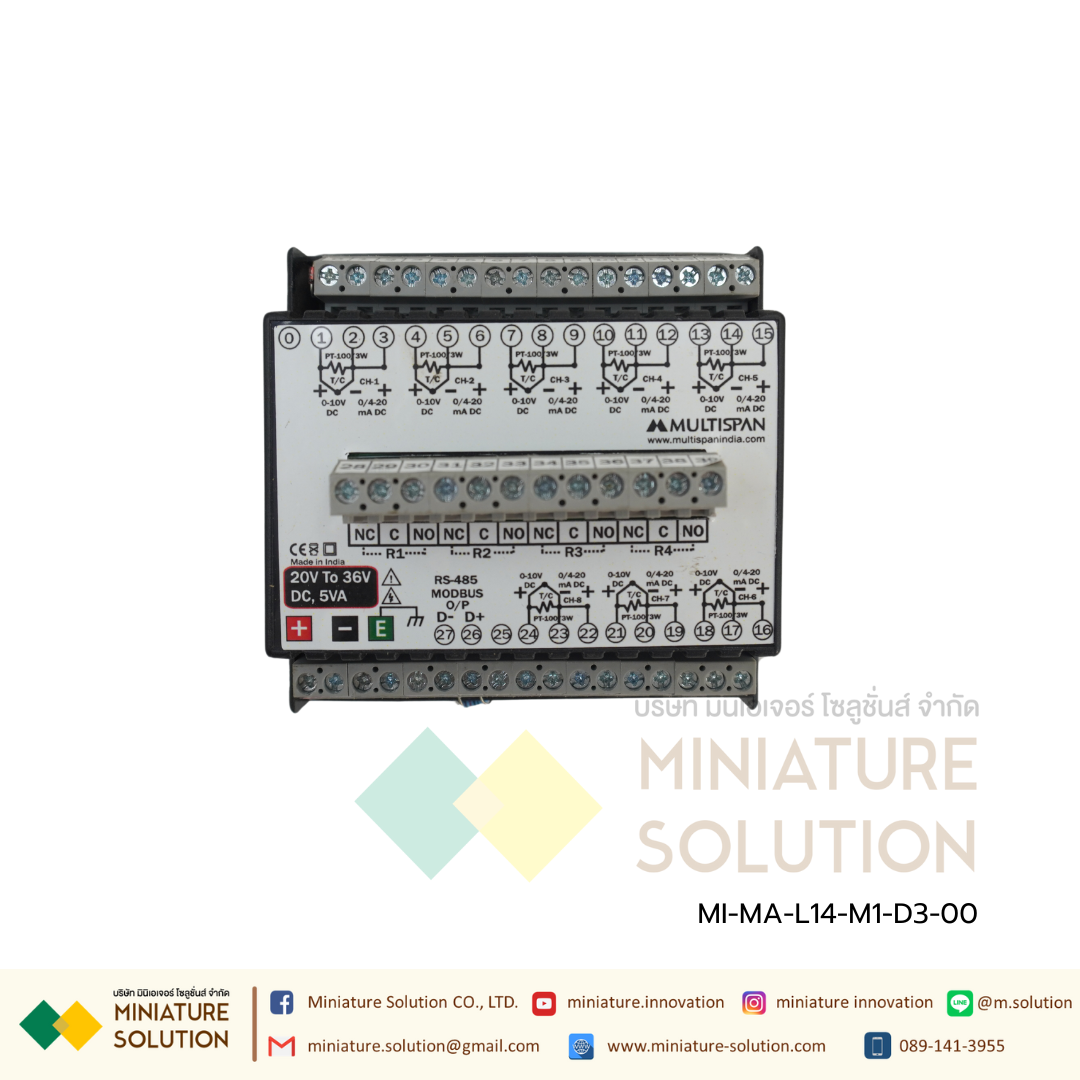 MS-L14-M1 Scanner -8 Channel with RS-485 MODBUS Input J/K/Pt-100/4-20mA DC/0-10V DC/0-20mA DC Selectable 4 Relay 24VDC