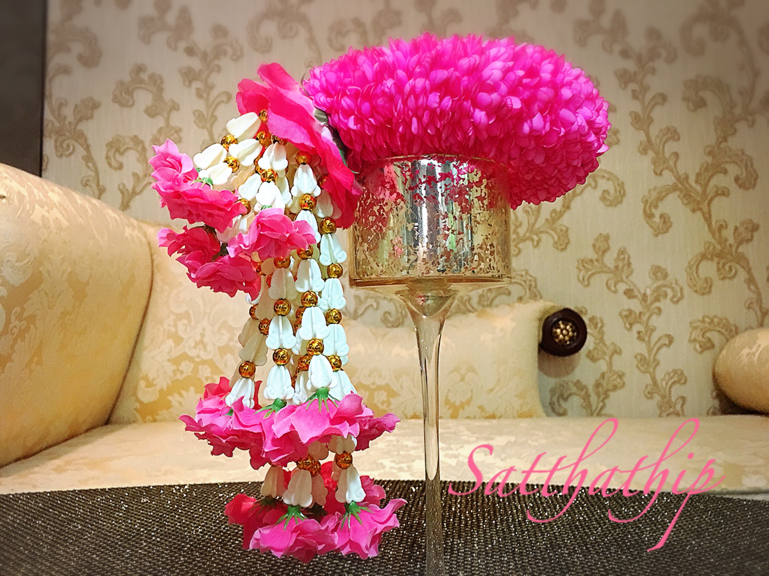 พวงมาลัยผ้า - พวงมาลัยดอกมัม ประดิษฐ์ - พวงมาลัยถวายศาลพระภูมิ - Fabric Garland