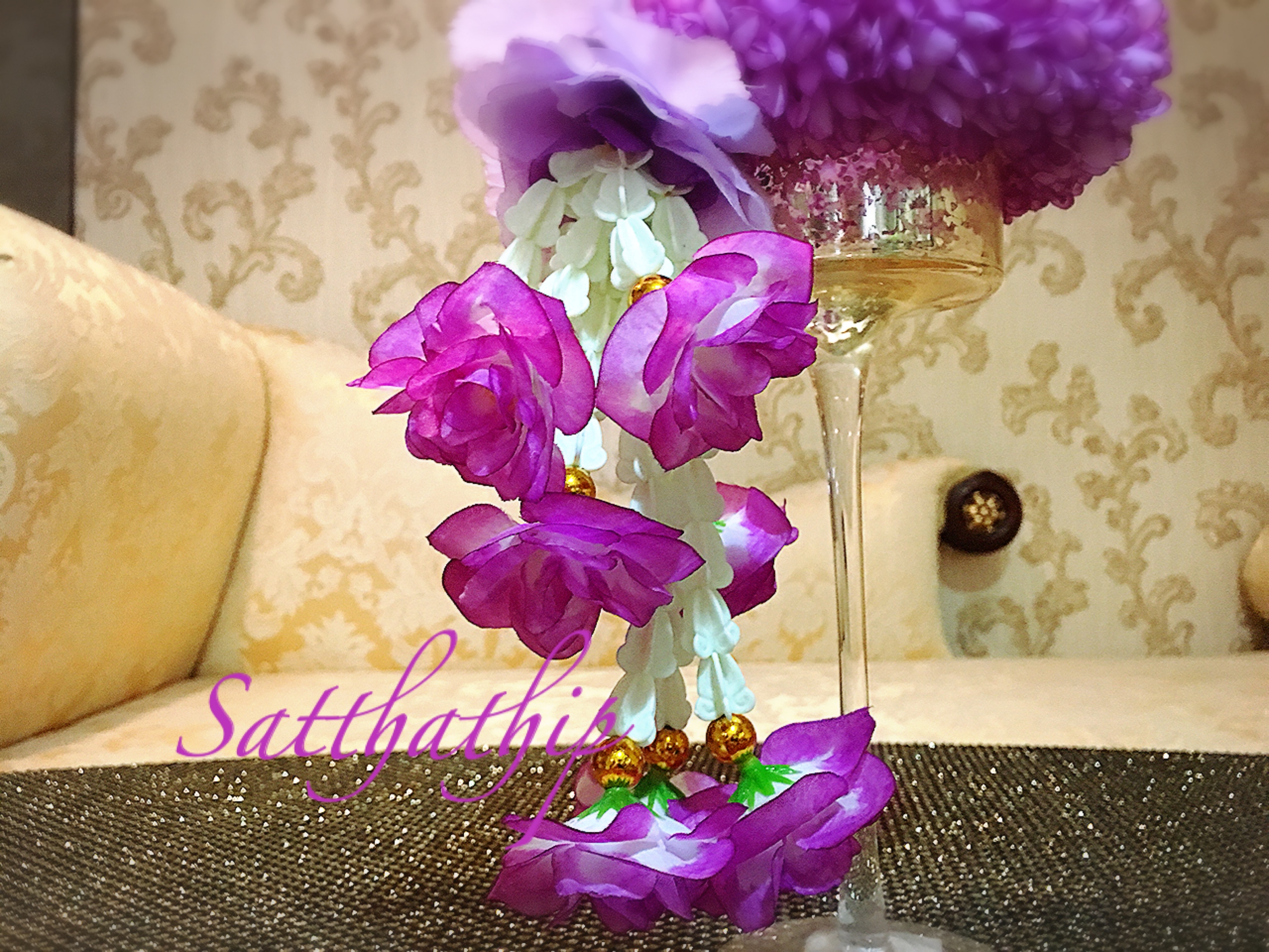 พวงมาลัยผ้า - พวงมาลัยดอกมัม ประดิษฐ์ - พวงมาลัยถวายศาลพระภูมิ - Fabric Garland