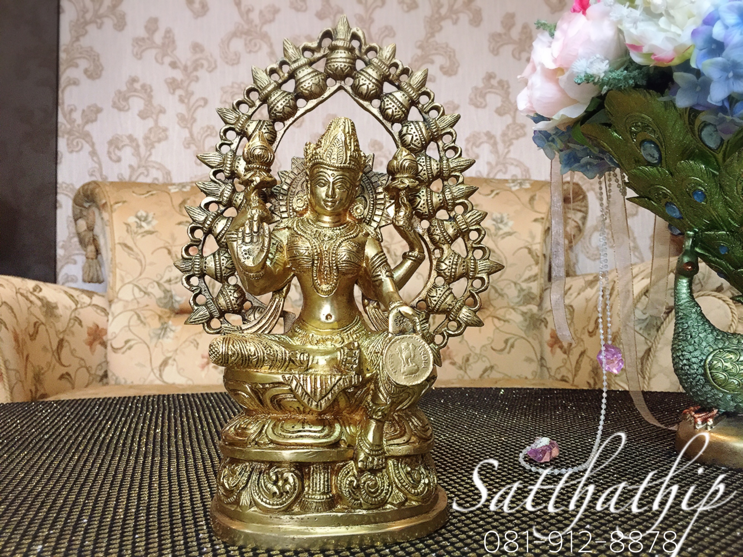 พระแม่ลักษมี ปางคชลักษมี (ทองเหลือง) ผลิตและนำเข้าจากอินเดีย - Lakshmi Devi