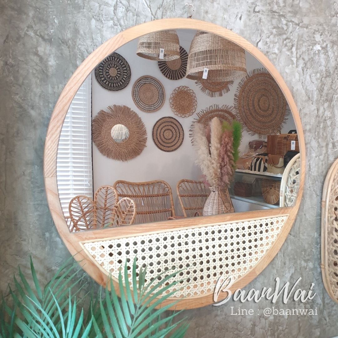 กระจกกรอบไม้ สานแผ่นหวาย กระจก กระจกตกแต่งห้อง
