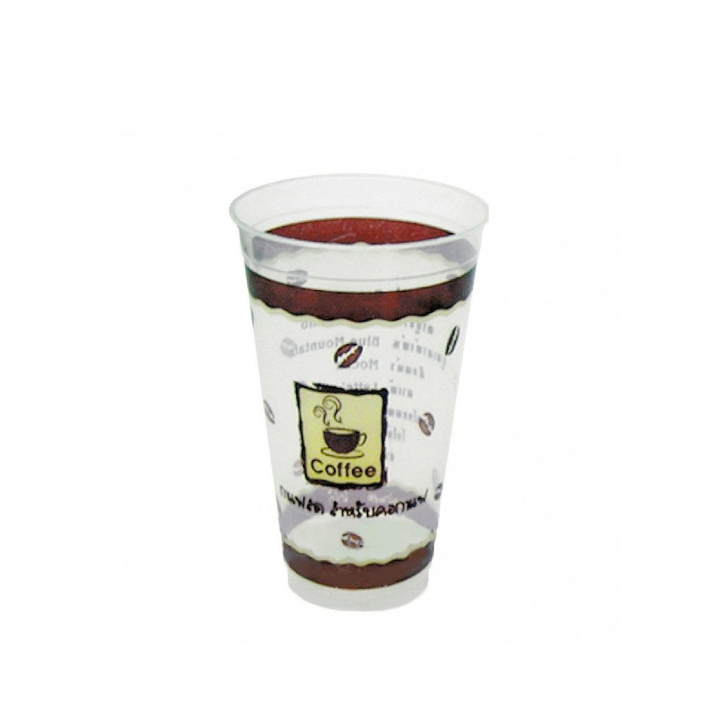 แก้วกาแฟพลาสติก BJM พิมพ์ลาย ขนาด 22 oz. ปาก 90 มม. บรรจุ 25 ใบ (09-0240)
