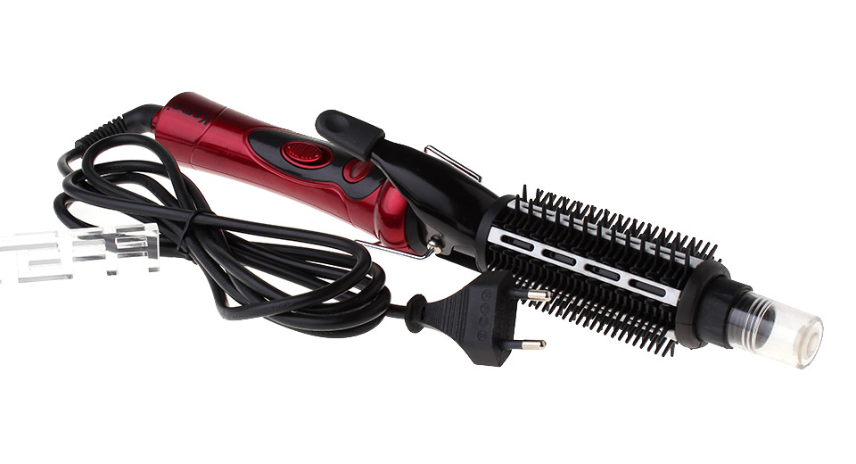 Kemei KM-026 เครื่องหนีบ&ม้วนผมไอน้ำ 2 in 1 พร้อมแปรงหวี ทั้งหนีบและอบไอน้ำ ลอนหยิก ปรับได้ 2 ระดับ หมุน 360 องศา – สีแดง