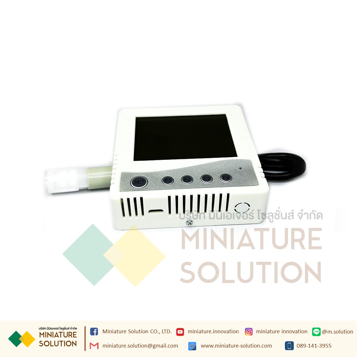 เซนเซอร์วัดอุณหภูมิ ความชื้น มีจอ LCD แสดงผล ออกสัญญาณ RS485 Modbus Temperature and Humidity Sensor with LCD Body บางเล็ก (สายยาว VMS-3001-WS-N01)