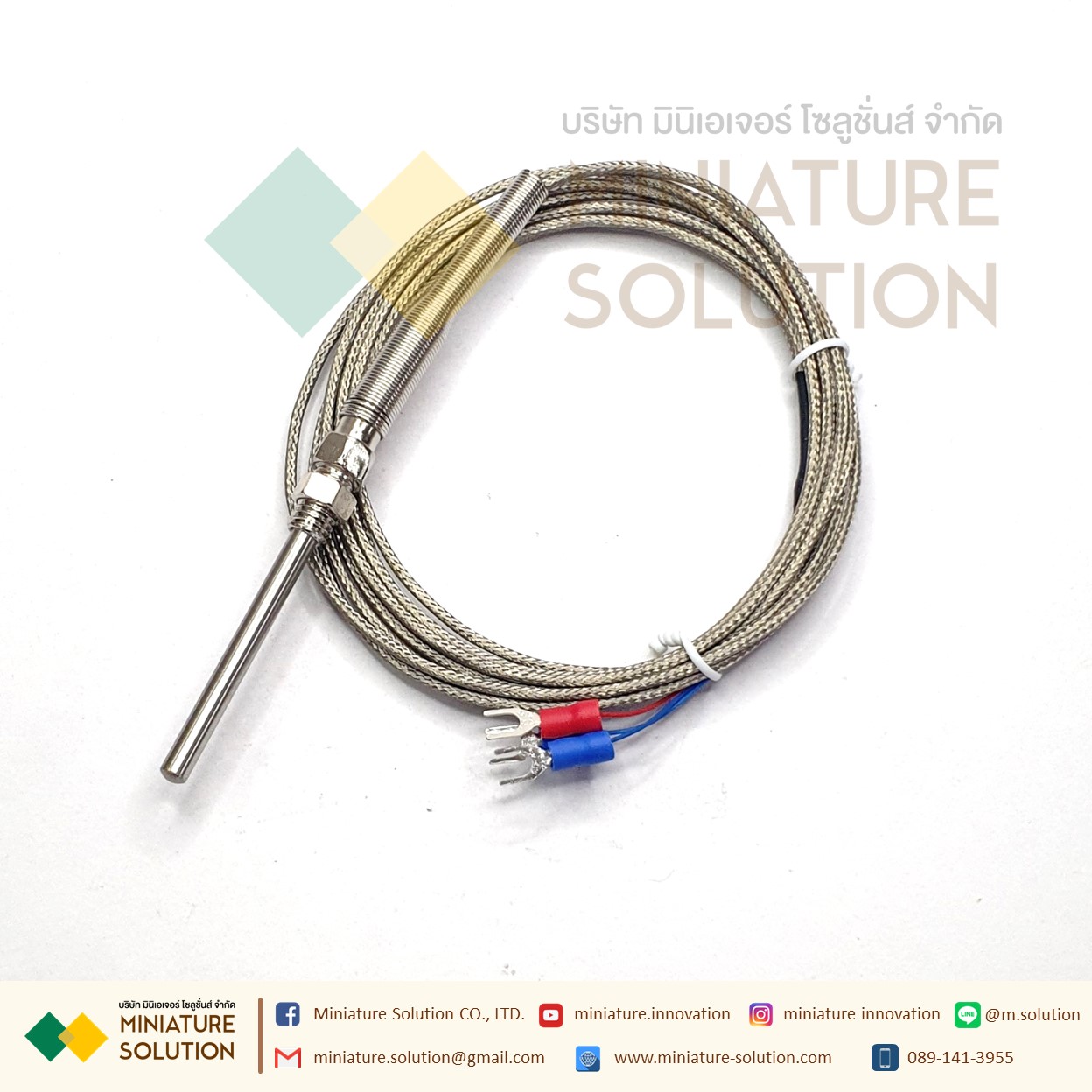 RTD PT100 เซ็นเซอร์วัดอุณหภูมิ Probe PT100 thermal resistance 3 สาย สายยาว 1- 5 เมตร โพรบยาว 50mm 0- 400 ℃ M8*1.25