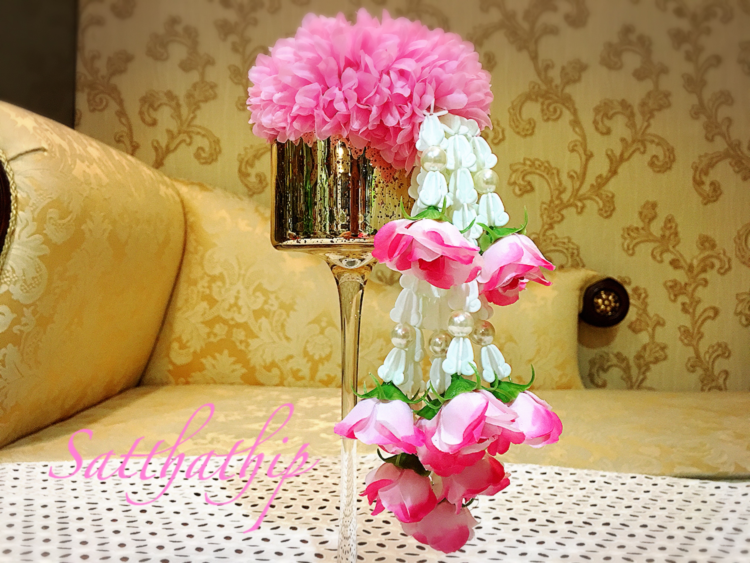 พวงมาลัยผ้า - พวงมาลัยดอกมัม ประดิษฐ์ - พวงมาลัยถวายศาลพระภูมิ - Fabric Garland