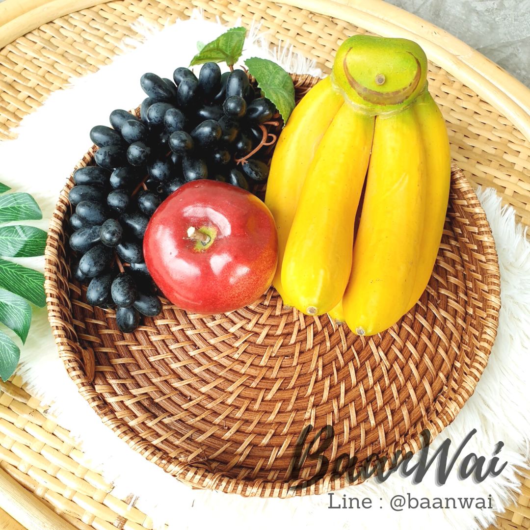 ถาดหวายเวียน ทรงกลม หูเจาะ