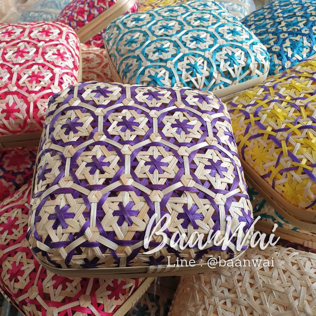 กล่องตลับไม้ไผ่ลายพิกุล กล่องไม้ไผ่ กล่องฝาปิด ทรงเหลี่ยม