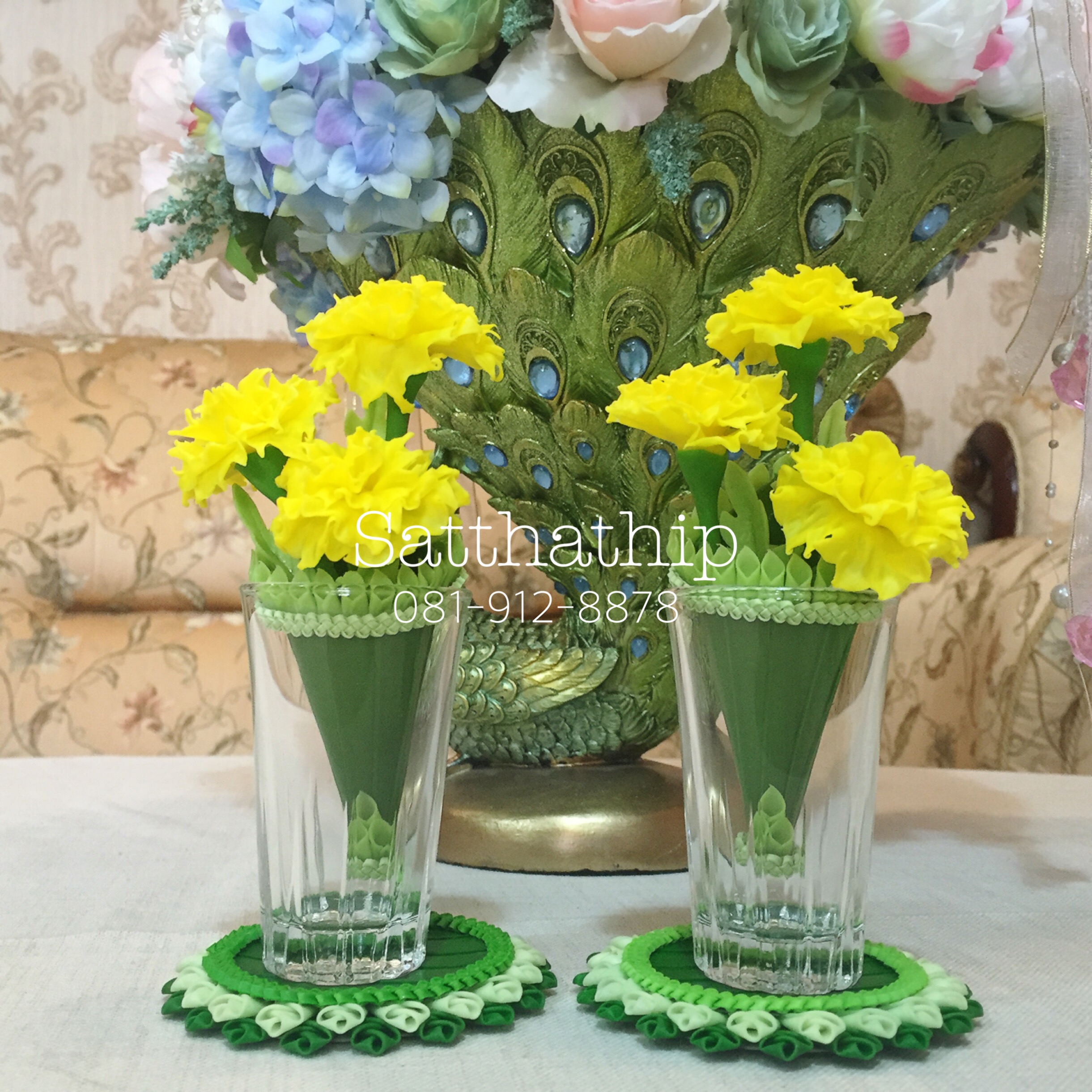 กรวยดอกดาวเรืองสีเหลือง ประดิษฐ์จากดิน - ดอกดาวเรือง - Marigold