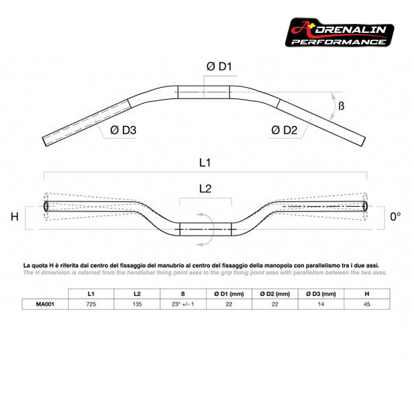 แฮนด์ Rizoma MA001 แฮนด์ผอม สูง 45mm ใช้กับตุ๊กตาขนาด 22Ø