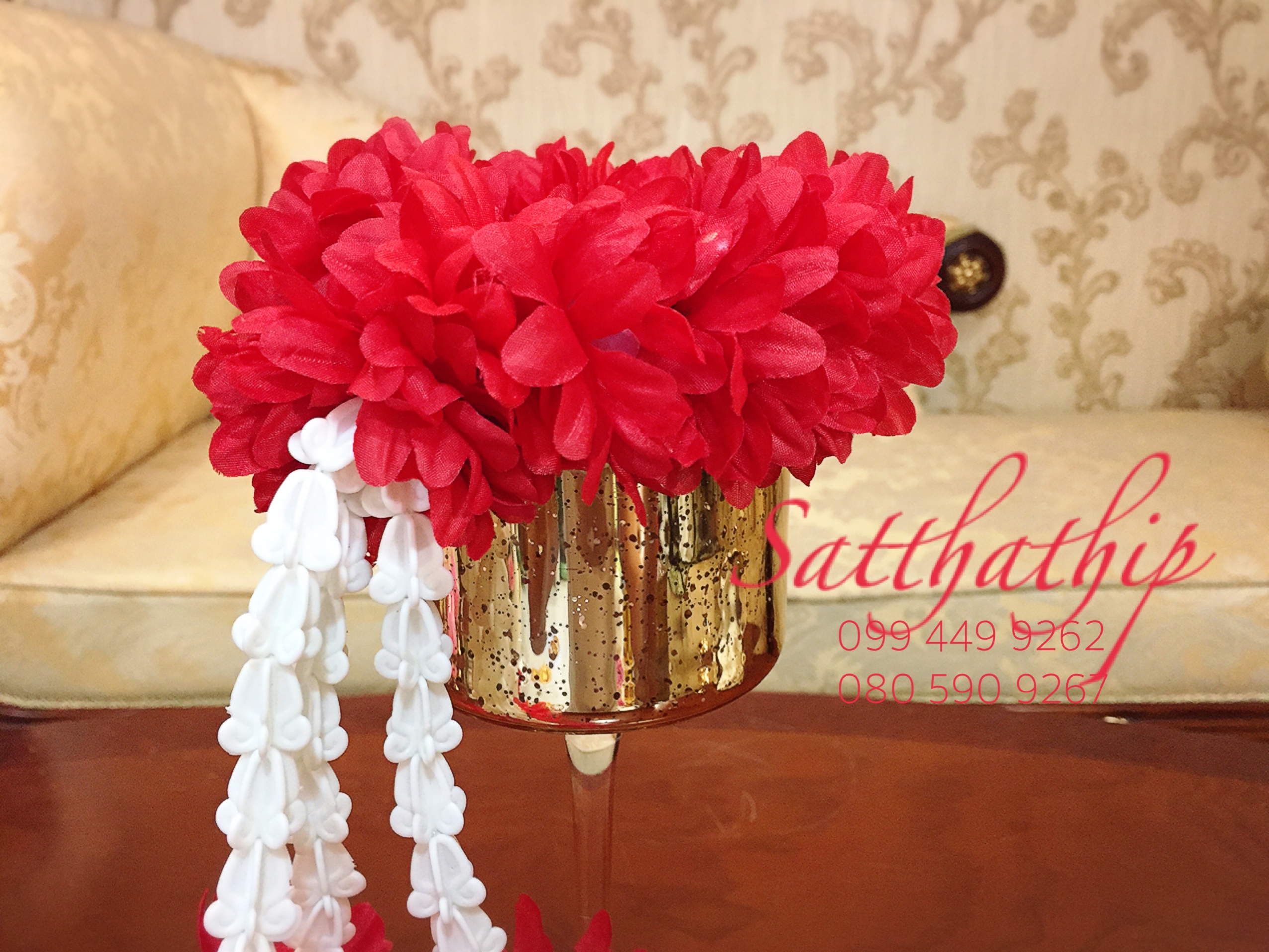 พวงมาลัยผ้า - พวงมาลัยดอกมัม ประดิษฐ์ - พวงมาลัยถวายศาลพระภูมิ - Fabric garland