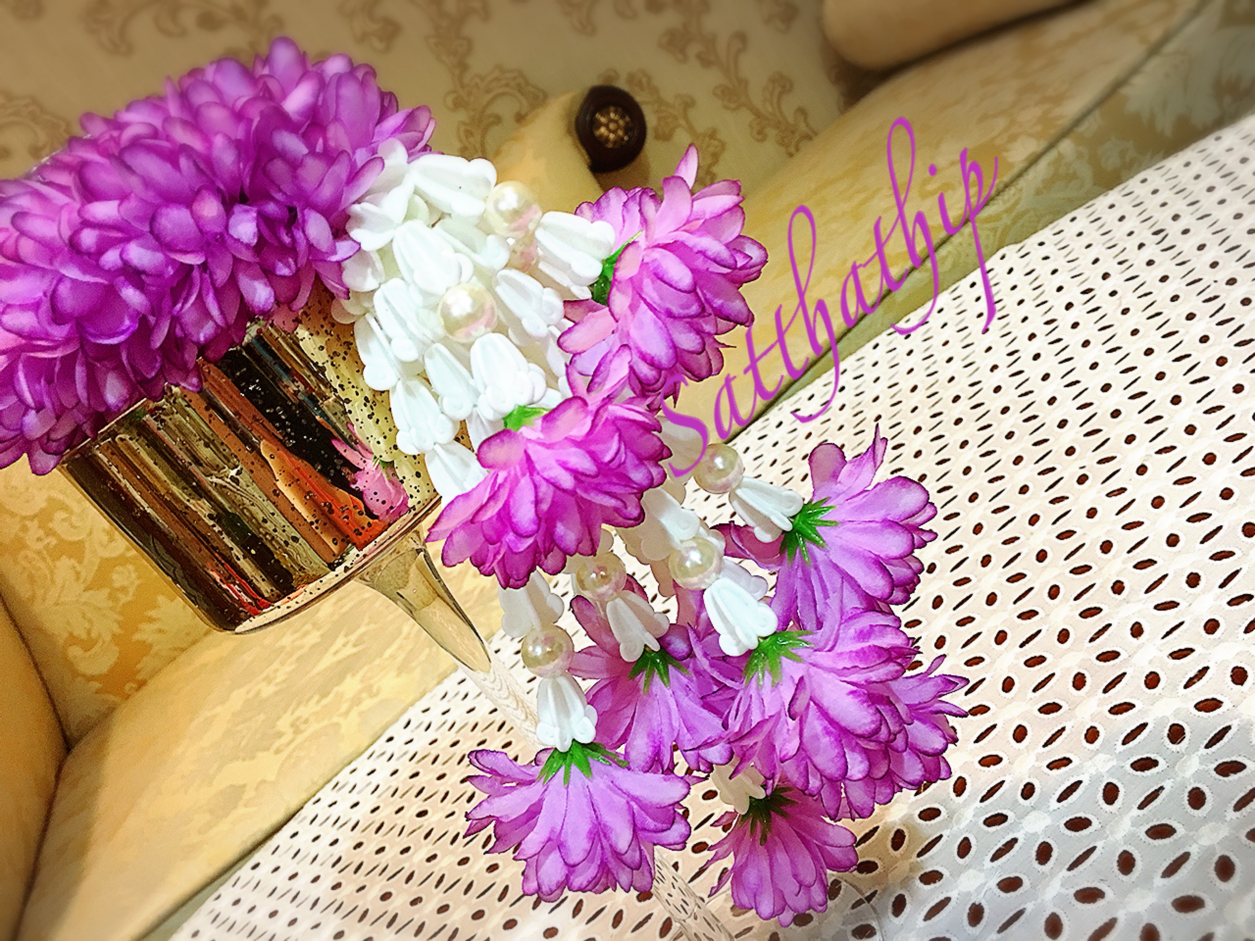 พวงมาลัยผ้า - พวงมาลัยดอกมัม ประดิษฐ์ - พวงมาลัยถวายศาลพระภูมิ - Fabric Garland