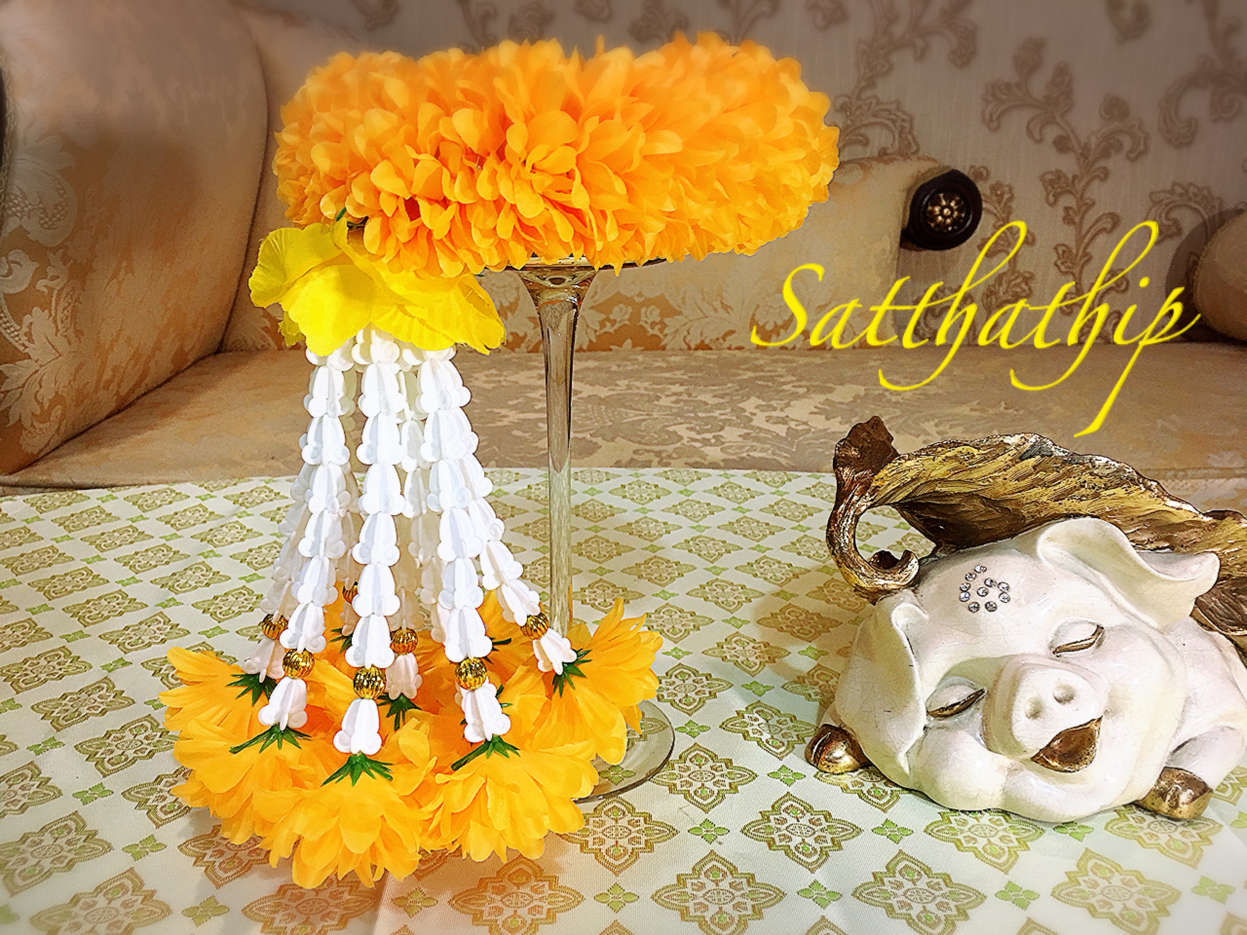 พวงมาลัยผ้า - พวงมาลัยดอกมัม ประดิษฐ์ - พวงมาลัยถวายศาลพระภูมิ - Fabric Garland