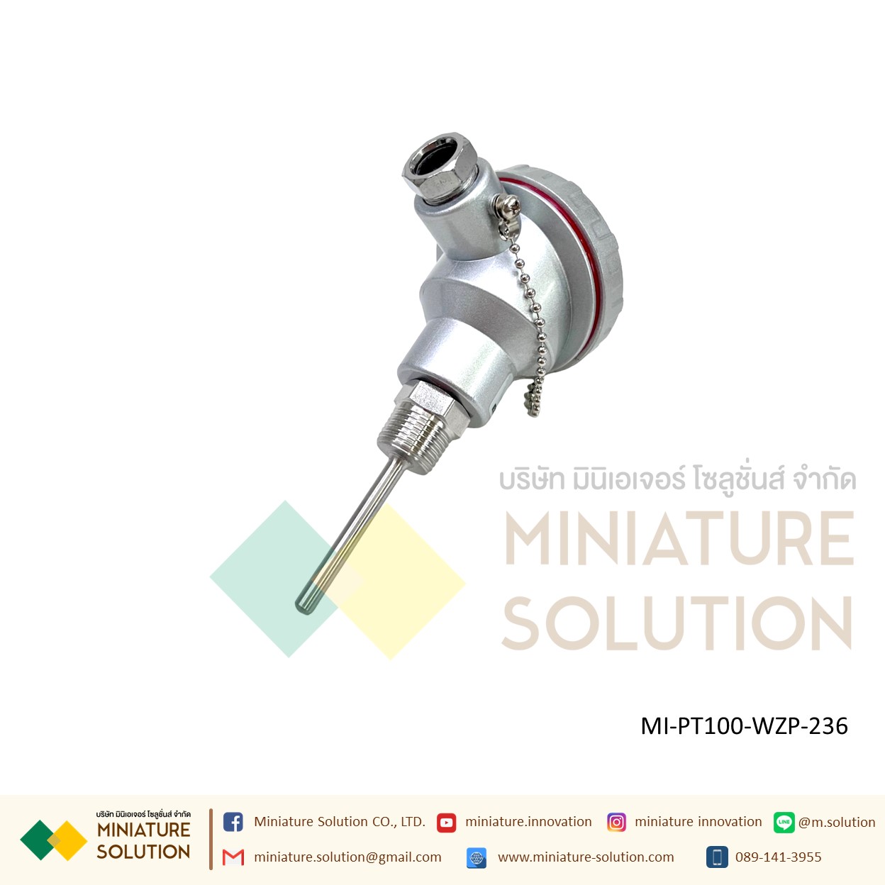 เซนเซอร์ วัดอุณหภูมิ WZP-236 RTD Temperature Sensors PT100 RTD Sensor, 6mm Dia, 50mm Long, 3 Wire, -50 +250°C Max