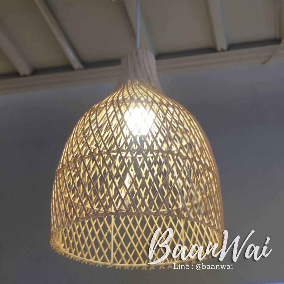 โคมไฟหวาย สานไขว้ ฟอกขาว