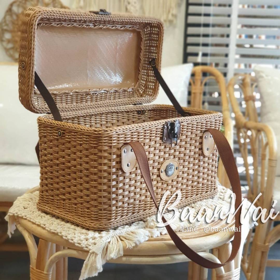 ตะกร้าเอนกประสงค์ ตะกร้าหวายเทียม ปิคนิคหวายเทียม