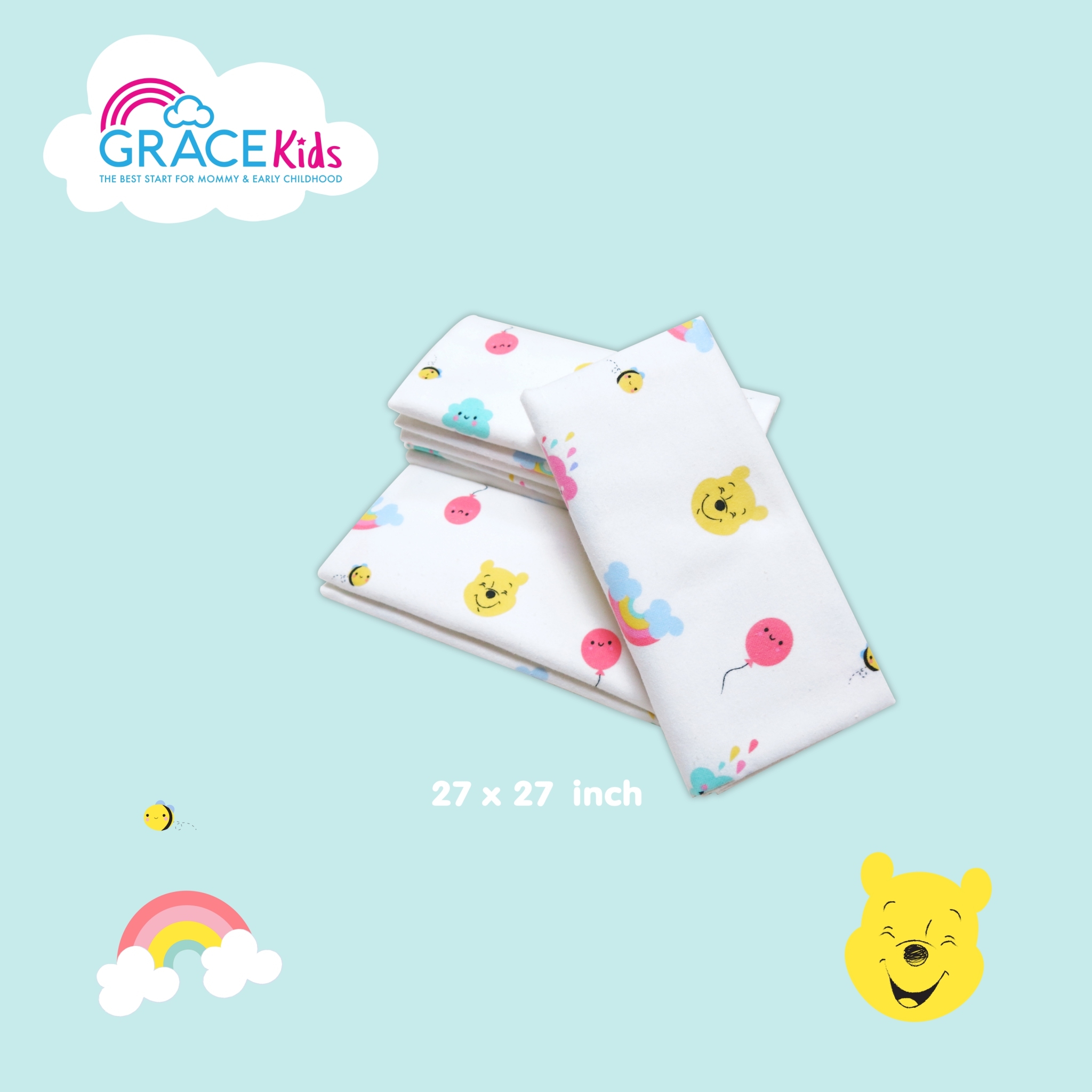 ผ้าอ้อมสาลู Pooh Little Raincloud ขนาด27x27นิ้ว แพ็ค6ผืน
