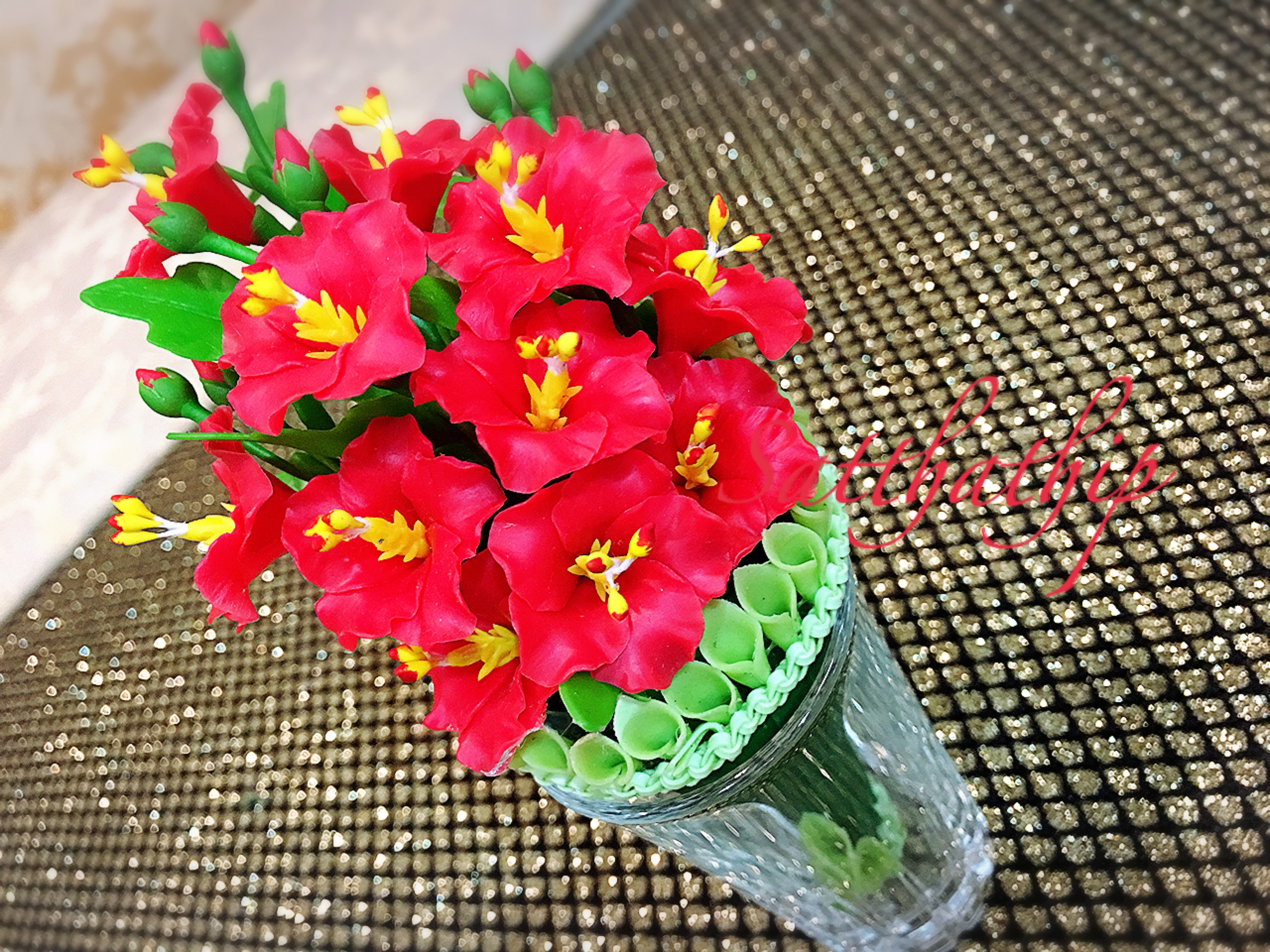 กรวยดอกชบา ประดิษฐ์จากดิน - ดอกชบา - Hibiscus
