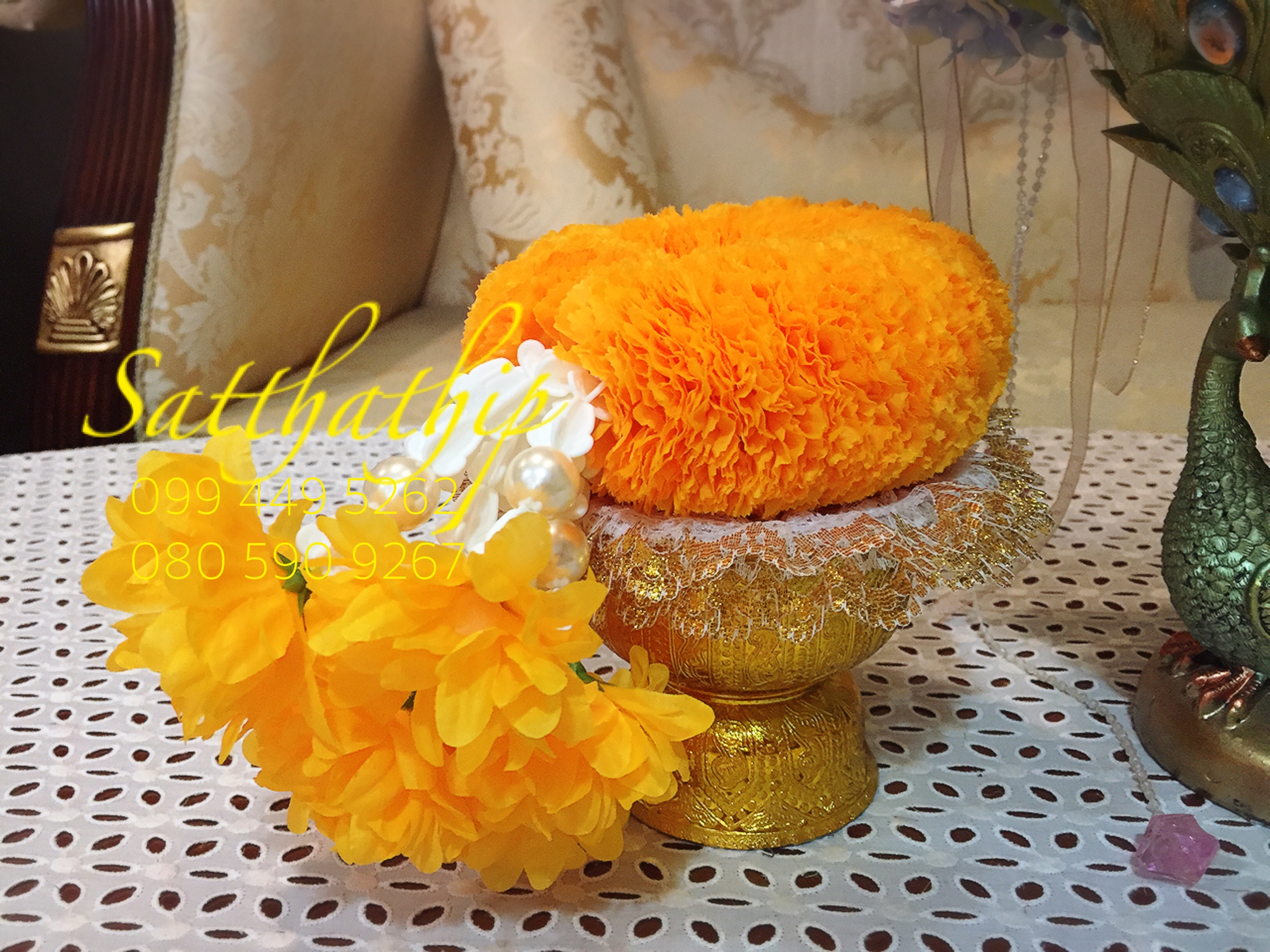 พวงมาลัยผ้า - พวงมาลัยดอกมัม ประดิษฐ์ - พวงมาลัยถวายศาลพระภูมิ - Fabric garland