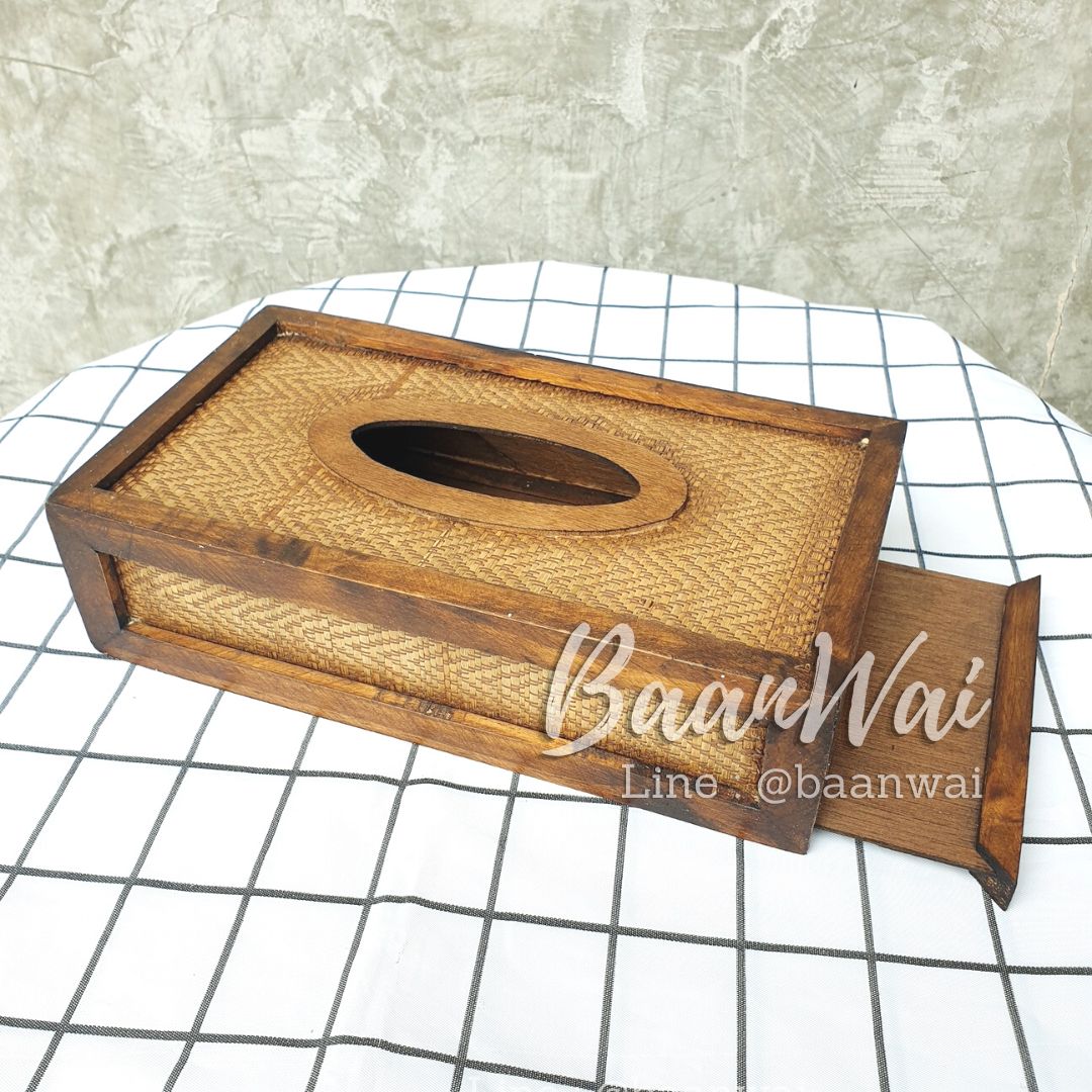 กล่องทิชชู กล่องทิชชูลายเสื่อไม้ไผ่
