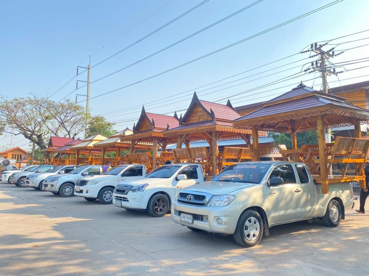 ( รหัส E1-เงา ) ศาลาไม้สัก เสาเหลี่ยมเอียง สีเงา คาตาล / นาด 2.30x2.30x3.00 เมตร